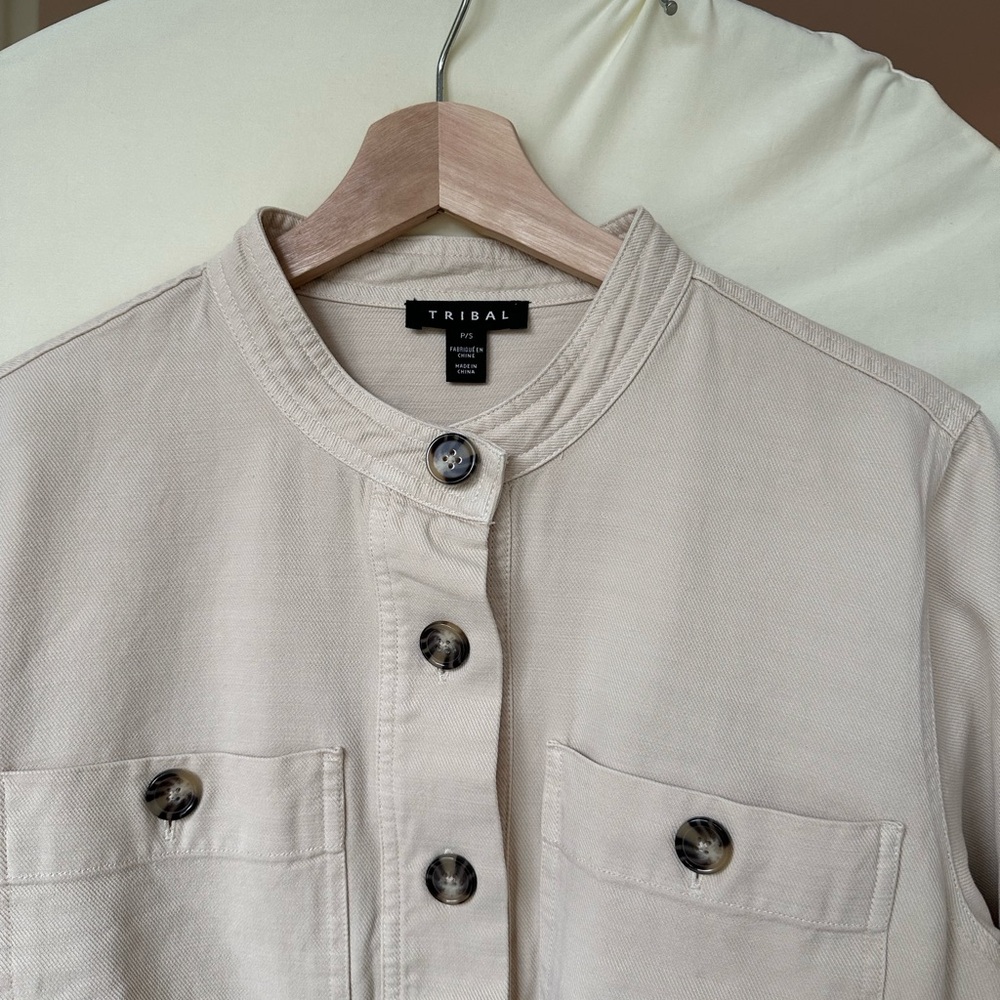 NWT Tribal Slub Twill Crop Button Front Jacket - Ecru Cream Boxy French Oak - Picture 4 of 6